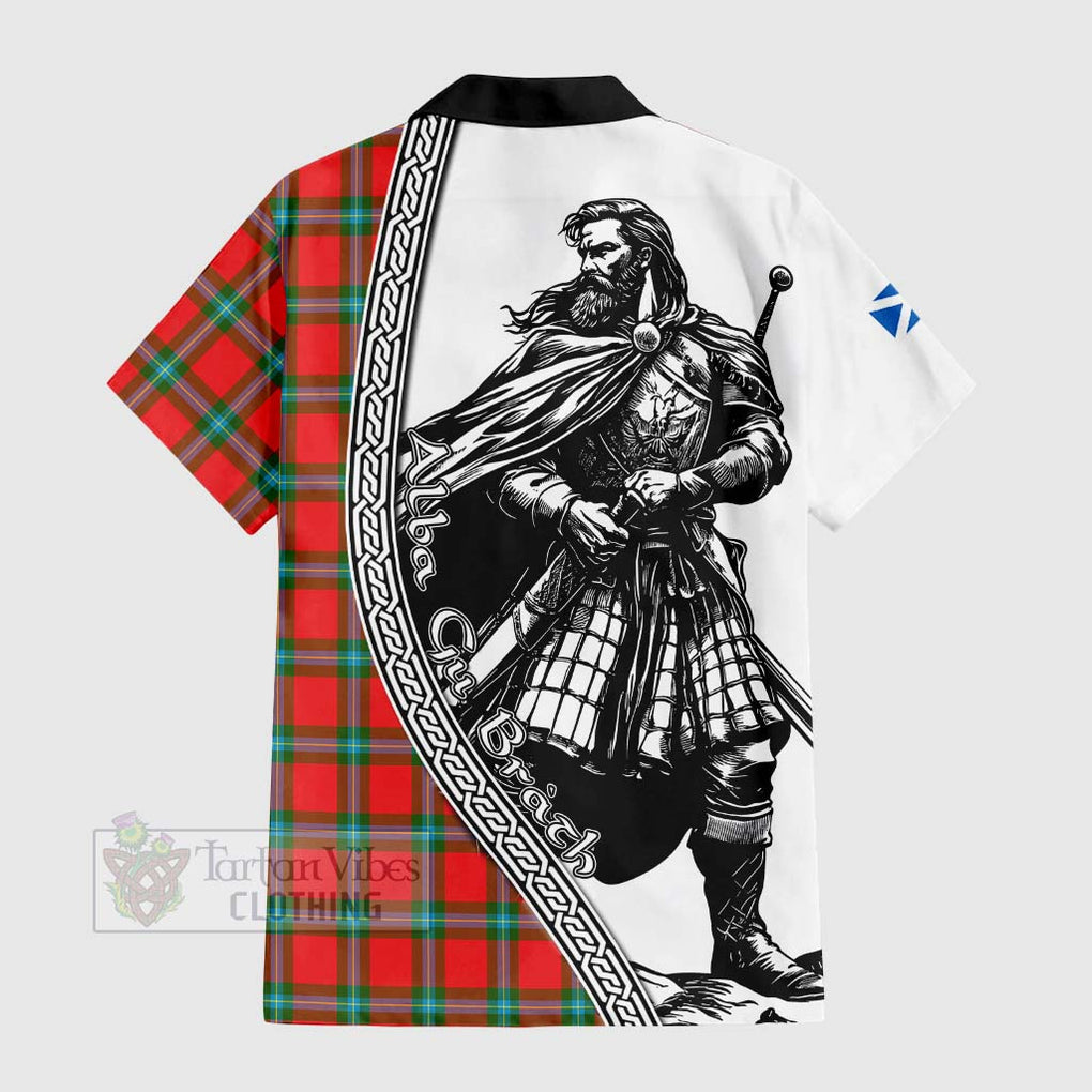 Tartan Vibes Clothing MacLaine (McLaine) Tartan Clan Crest Short Sleeve Button Shirt with Highlander Warrior Celtic Style