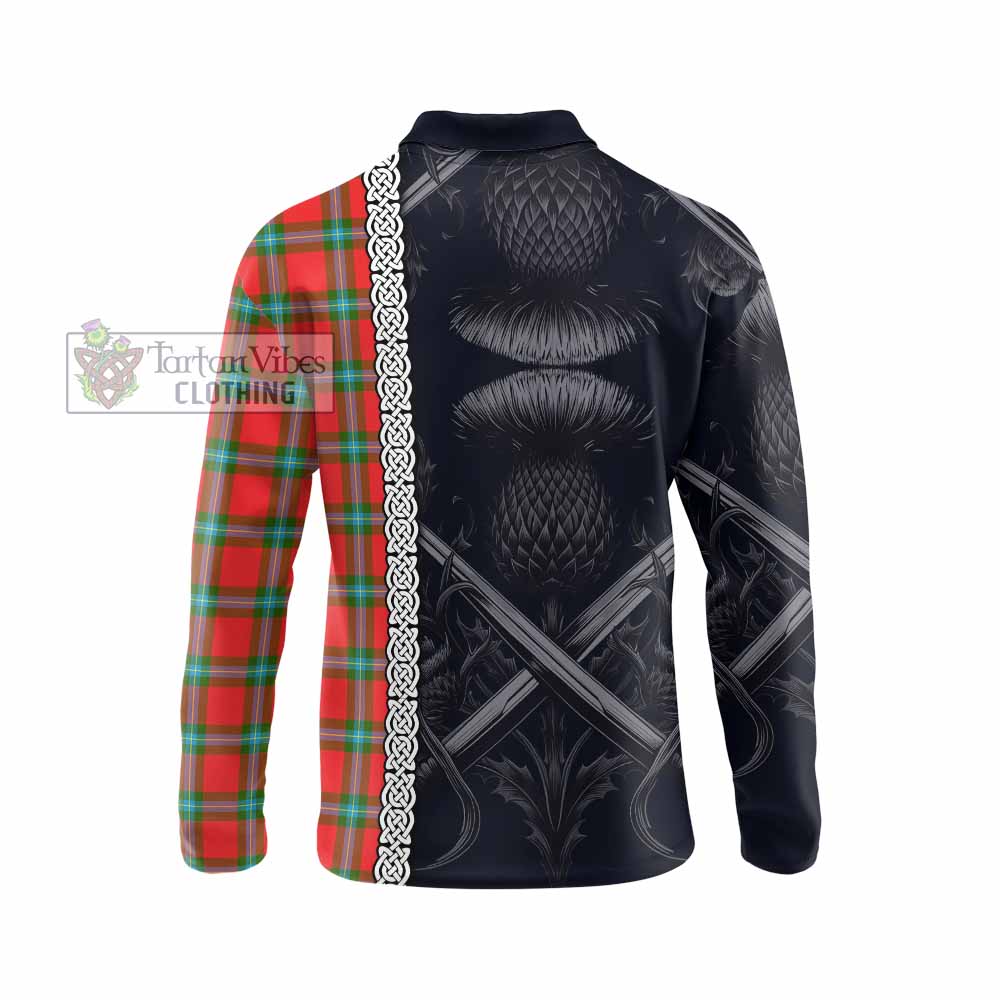 Tartan Vibes Clothing MacLaine (McLaine) Tartan Long Sleeve Polo Shirt with Family Crest Cross Sword Thistle Celtic Vibes