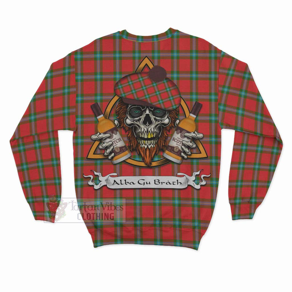 Tartan Vibes Clothing MacLaine (McLaine) Tartan Sweatshirt with Family Crest and Bearded Skull Holding Bottles of Whiskey