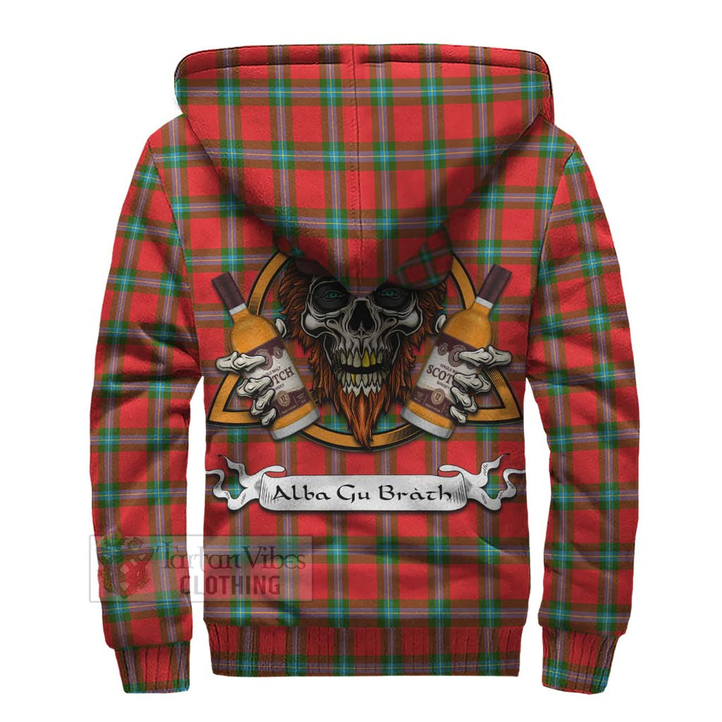 Tartan Vibes Clothing MacLaine (McLaine) Tartan Sherpa Hoodie with Family Crest and Bearded Skull Holding Bottles of Whiskey