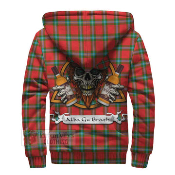 MacLaine (McLaine) Tartan Sherpa Hoodie with Family Crest and Bearded Skull Holding Bottles of Whiskey