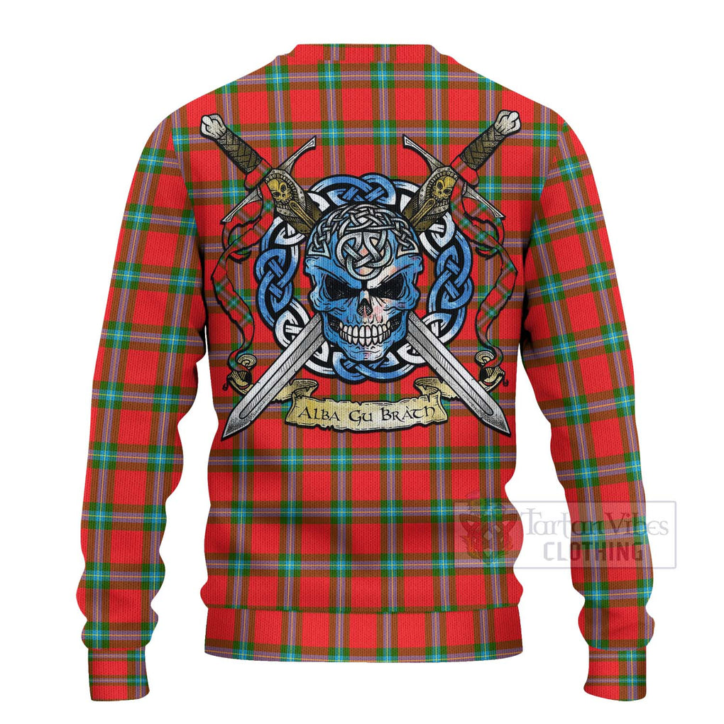 Tartan Vibes Clothing MacLaine (McLaine) Tartan Knitted Sweater with Family Crest Celtic Skull Style