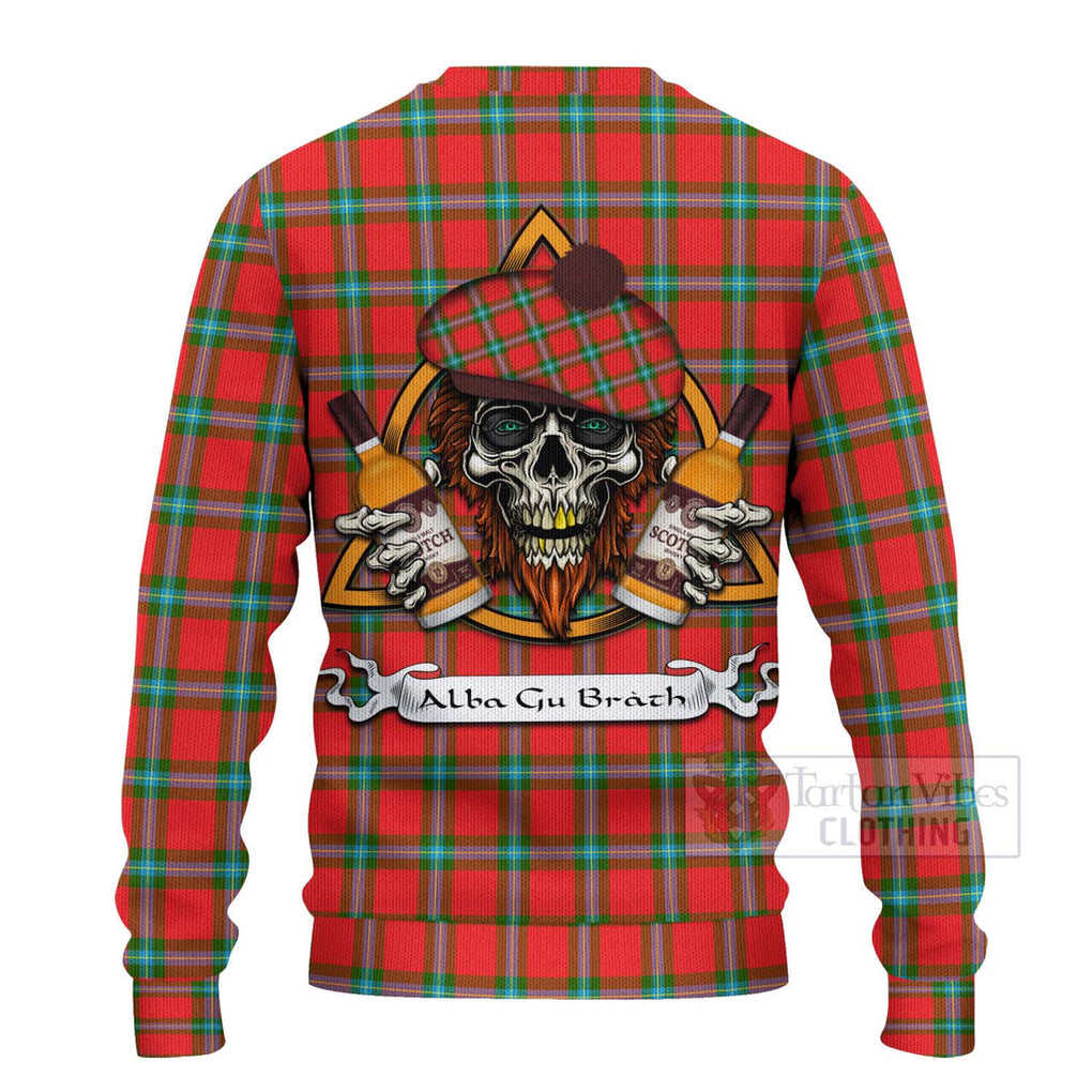 Tartan Vibes Clothing MacLaine (McLaine) Tartan Knitted Sweater with Family Crest and Bearded Skull Holding Bottles of Whiskey