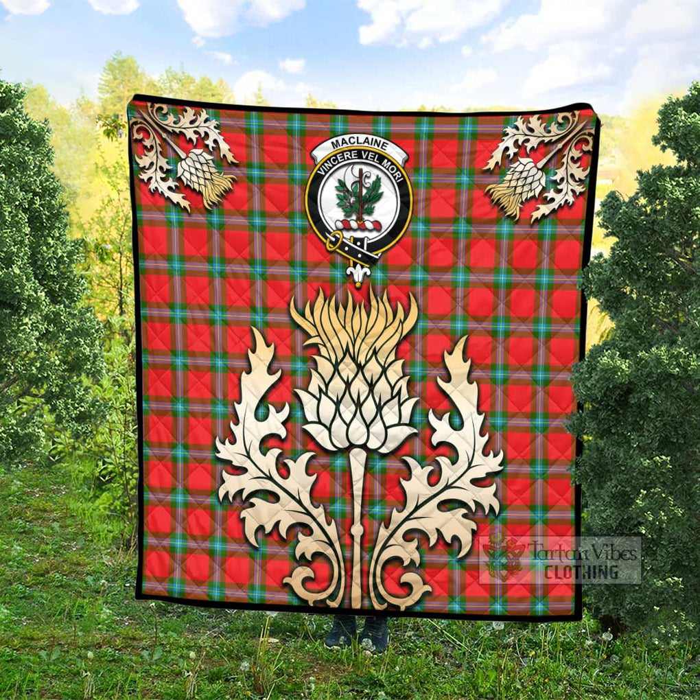 Tartan Vibes Clothing MacLaine (McLaine) Tartan Quilt with Family Crest and Golden Thistle Style