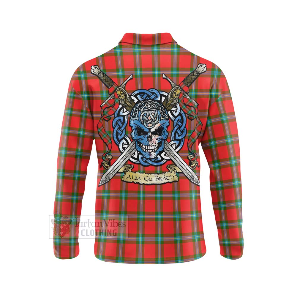 Tartan Vibes Clothing MacLaine (McLaine) Tartan Long Sleeve Polo Shirt with Family Crest Celtic Skull Style