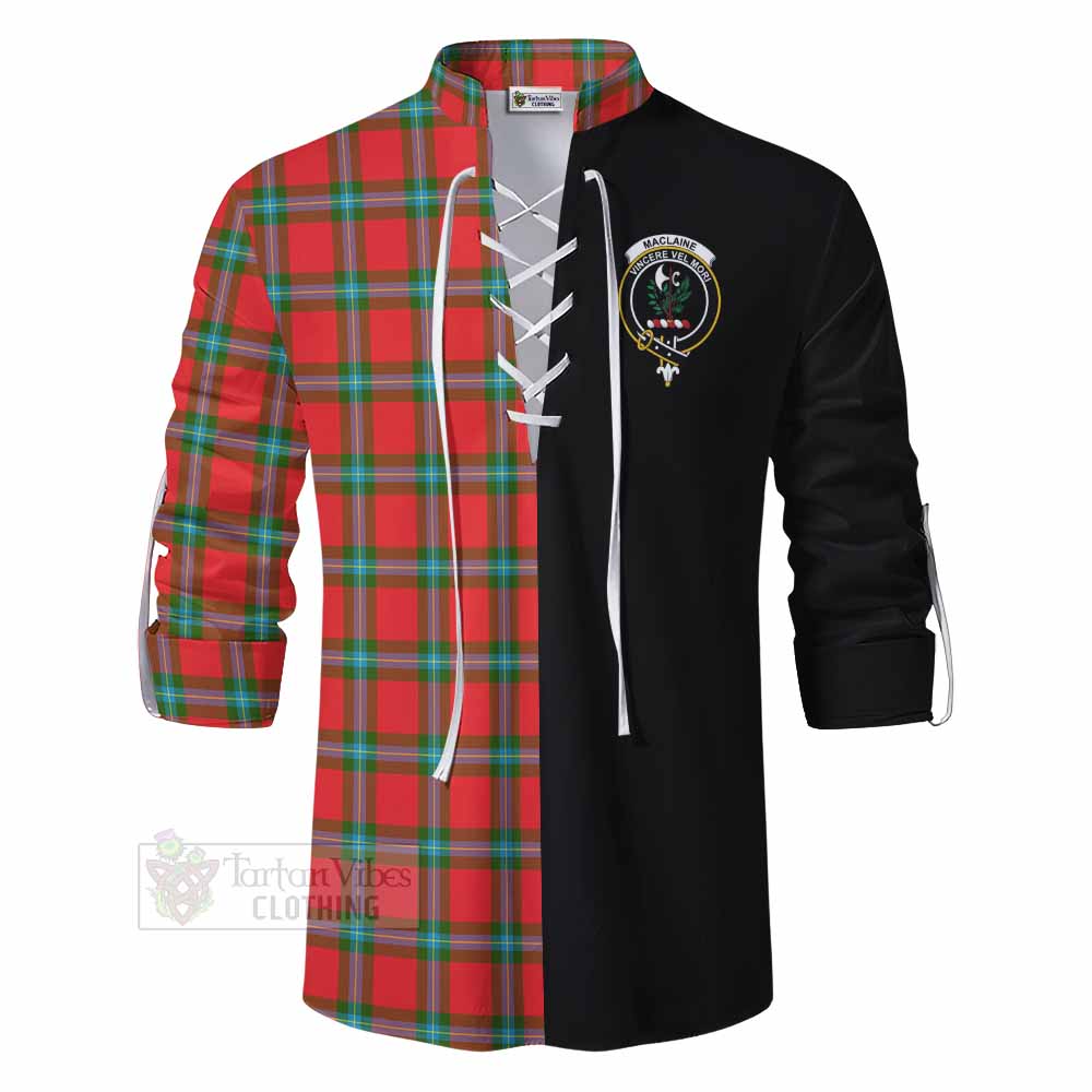 Tartan Vibes Clothing MacLaine (McLaine) Tartan Ghillie Kilt Shirt with Family Crest and Half Of Me Style