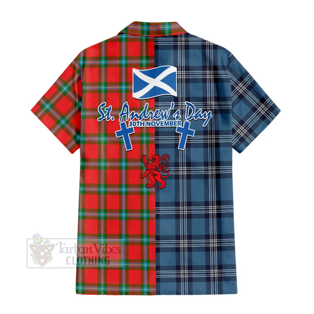 Tartan Vibes Clothing MacLaine (McLaine) Tartan Short Sleeve Button Shirt Happy St. Andrew's Day Half Tartan Style