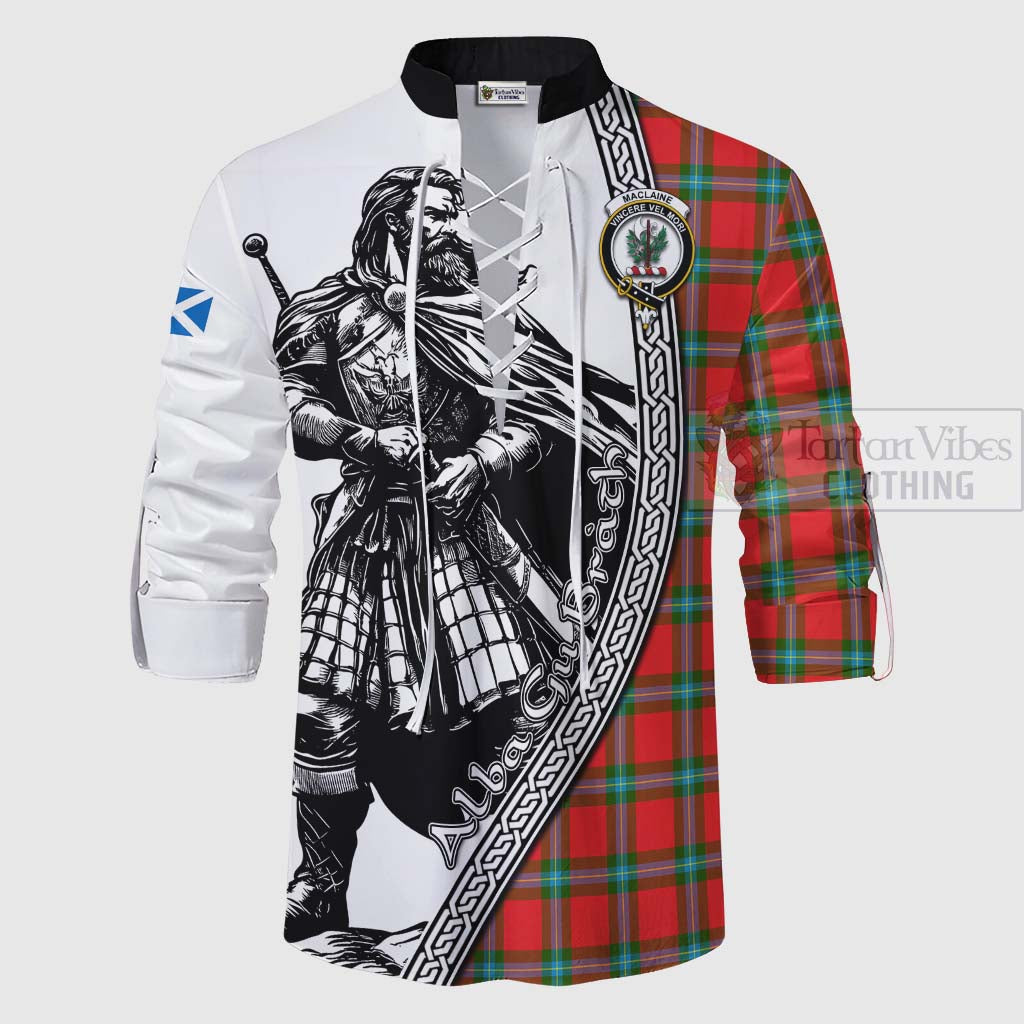 Tartan Vibes Clothing MacLaine (McLaine) Tartan Clan Crest Ghillie Kilt Shirt with Highlander Warrior Celtic Style