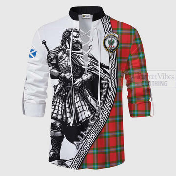 MacLaine (McLaine) Tartan Clan Crest Ghillie Kilt Shirt with Highlander Warrior Celtic Style