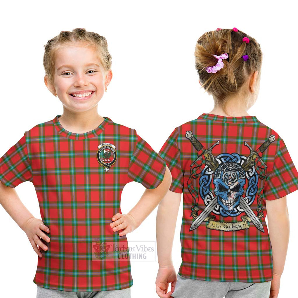 Tartan Vibes Clothing MacLaine (McLaine) Tartan Kid T-Shirt with Family Crest Celtic Skull Style