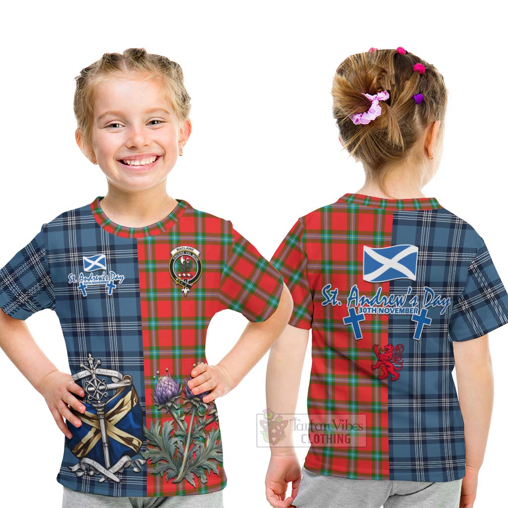 Tartan Vibes Clothing MacLaine (McLaine) Tartan Kid T-Shirt Happy St. Andrew's Day Half Tartan Style