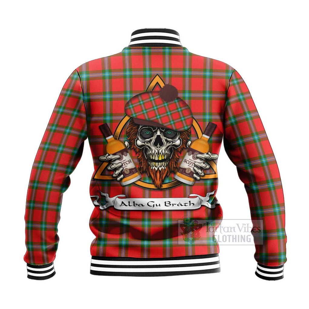 Tartan Vibes Clothing MacLaine (McLaine) Tartan Baseball Jacket with Family Crest and Bearded Skull Holding Bottles of Whiskey