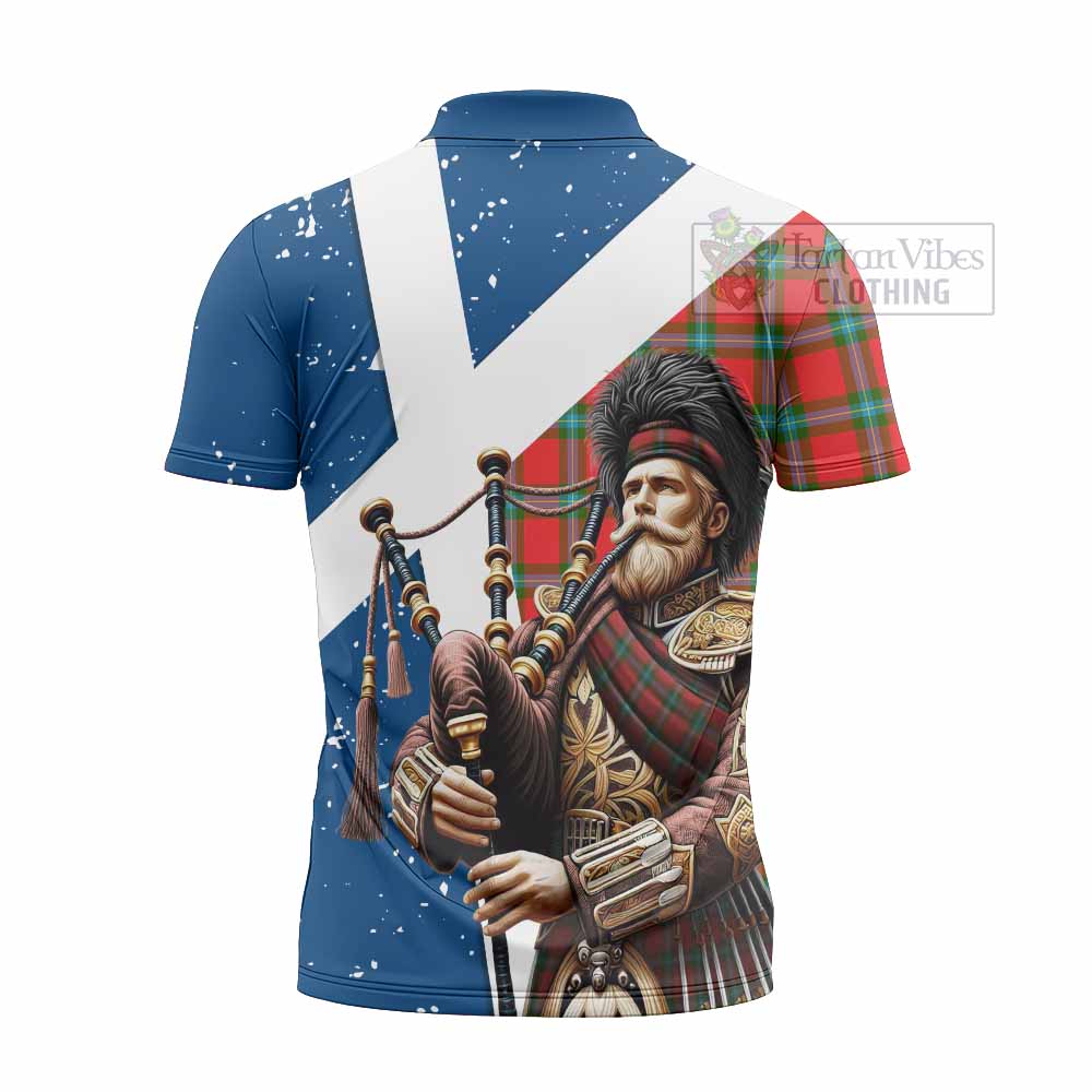 Tartan Vibes Clothing MacLaine (McLaine) Tartan Zipper Polo Shirt with Family Crest Scottish Bagpiper Vibes