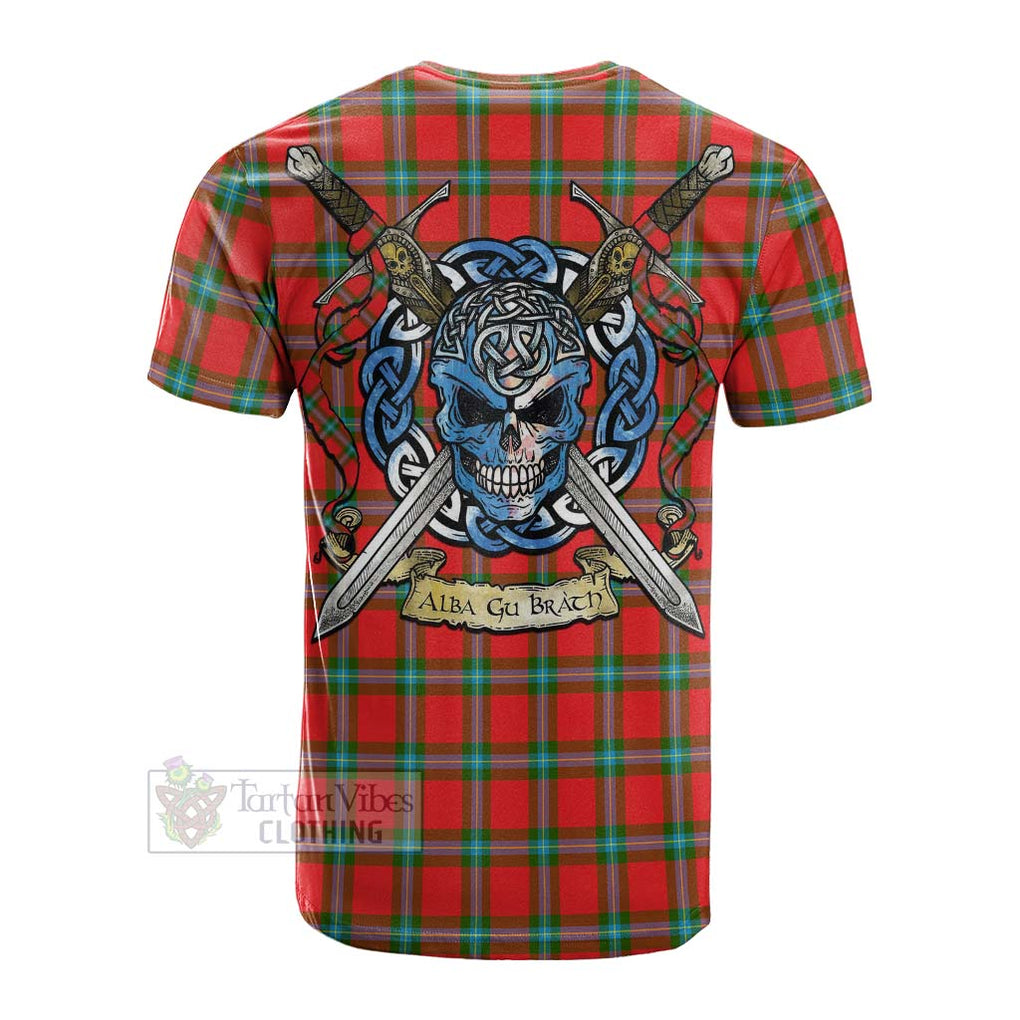 Tartan Vibes Clothing MacLaine (McLaine) Tartan Cotton T-shirt with Family Crest Celtic Skull Style