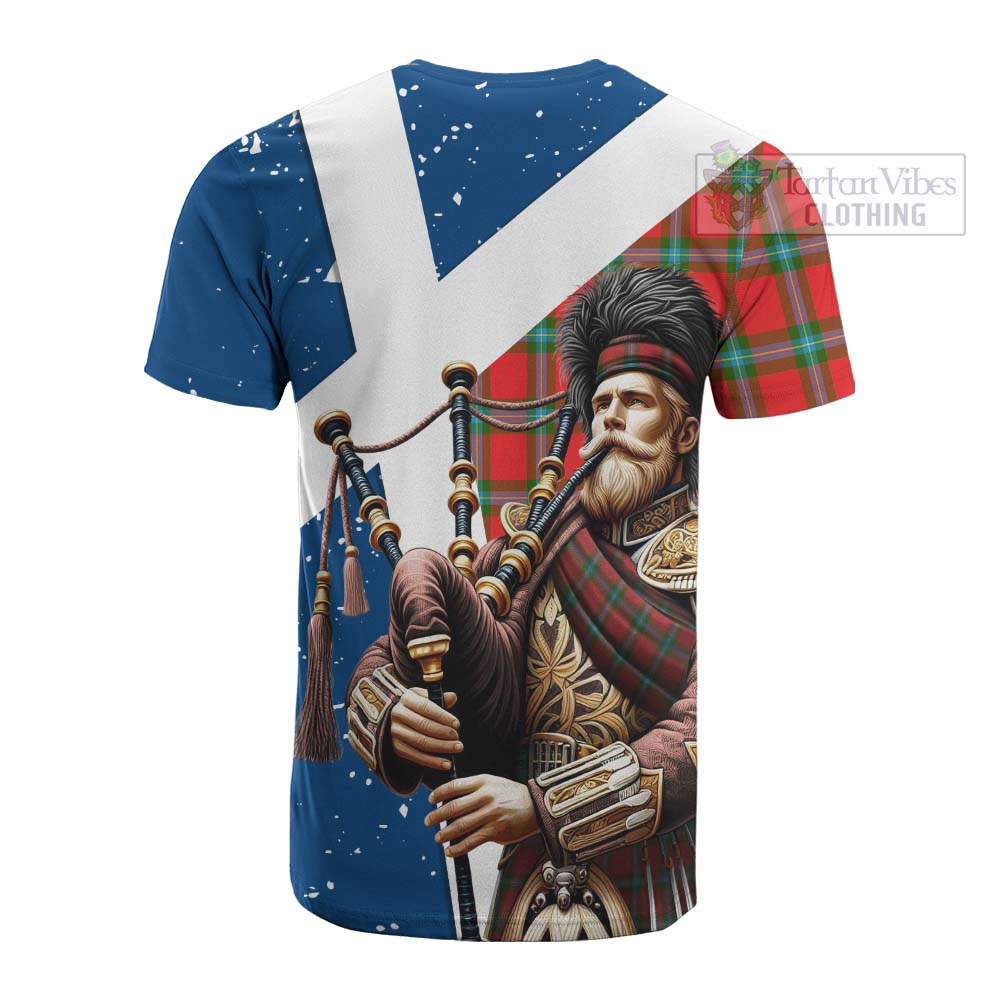 Tartan Vibes Clothing MacLaine (McLaine) Tartan Cotton T-shirt with Family Crest Scottish Bagpiper Vibes