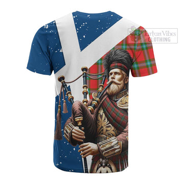 MacLaine (McLaine) Tartan Cotton T-shirt with Family Crest Scottish Bagpiper Vibes