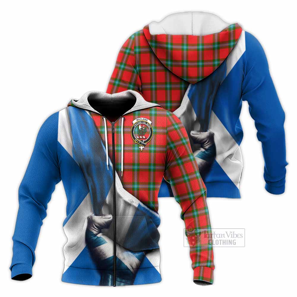 Tartan Vibes Clothing MacLaine (McLaine) Tartan Knitted Hoodie with Family Crest Scotland Patriotic Style