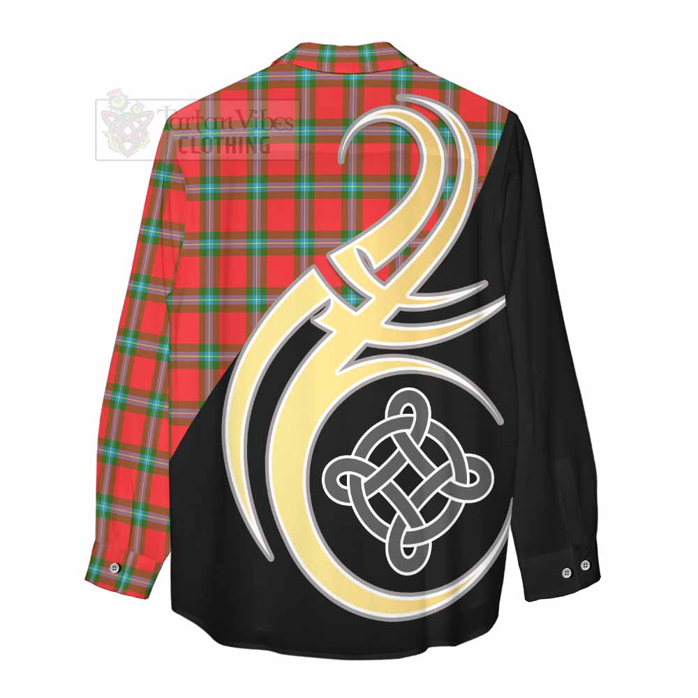 Tartan Vibes Clothing MacLaine (McLaine) Tartan Women's Casual Shirt with Family Crest and Celtic Symbol Style