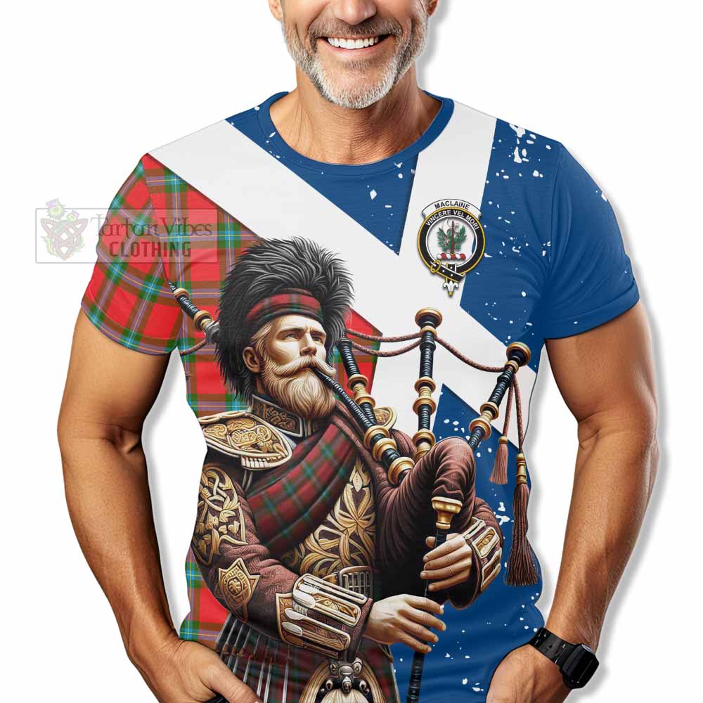 Tartan Vibes Clothing MacLaine (McLaine) Tartan T-Shirt with Family Crest Scottish Bagpiper Vibes