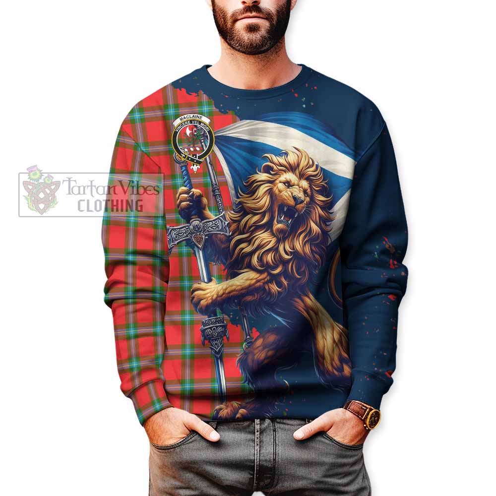 Tartan Vibes Clothing MacLaine (McLaine) Tartan Family Crest Sweatshirt with Scottish Majestic Lion