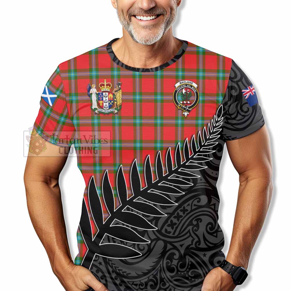 Tartan Vibes Clothing MacLaine (McLaine) Crest Tartan T-Shirt with New Zealand Silver Fern Half Style