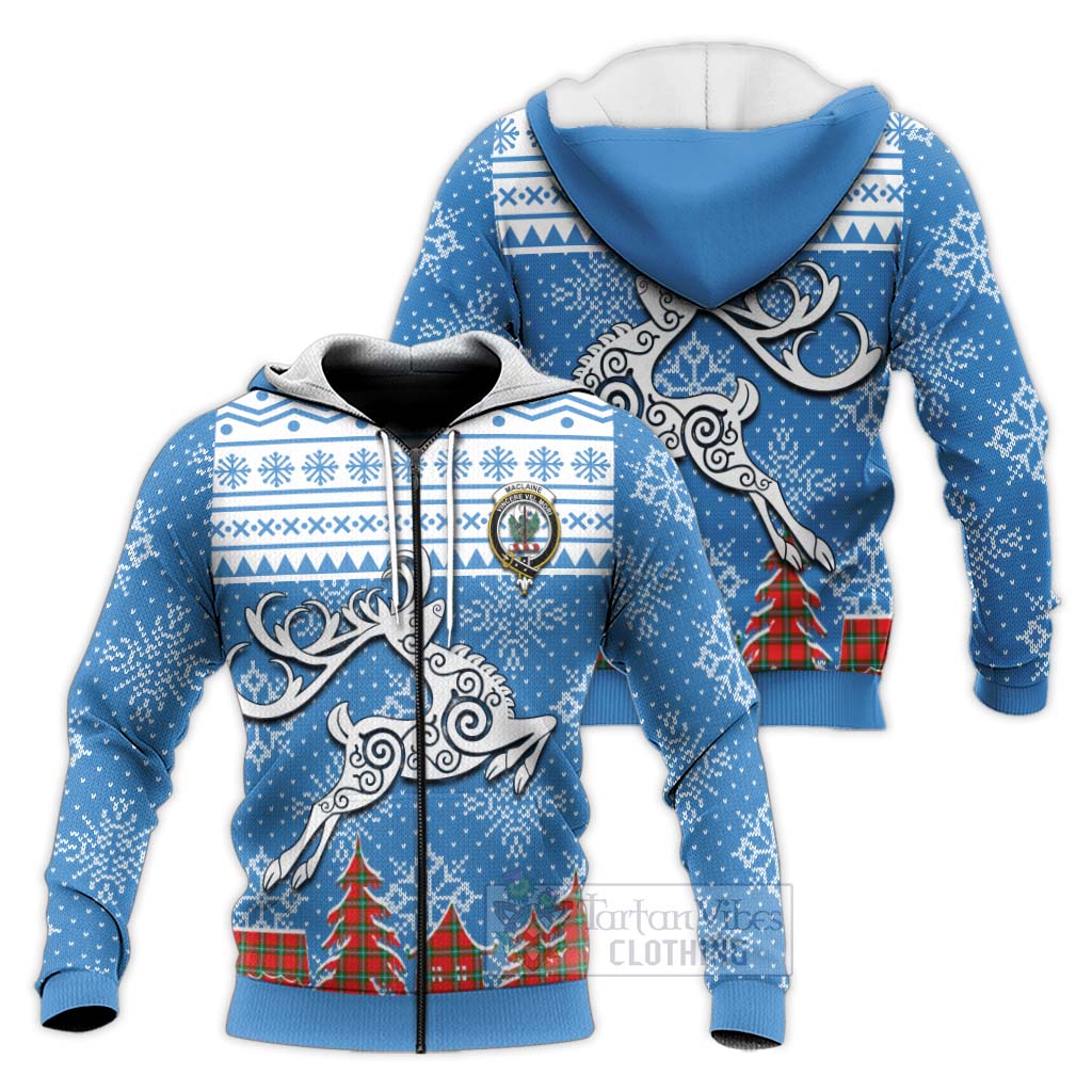 Tartan Vibes Clothing MacLaine (McLaine) Clan Christmas Knitted Hoodie Celtic Reindeer Style