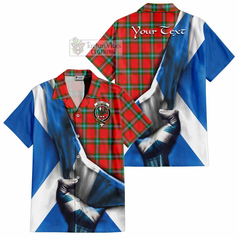 Tartan Vibes Clothing MacLaine (McLaine) Tartan Short Sleeve Button Shirt with Family Crest Scotland Patriotic Style