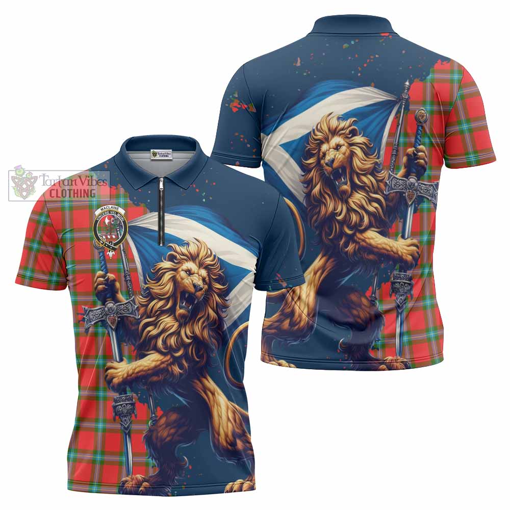 Tartan Vibes Clothing MacLaine (McLaine) Tartan Family Crest Zipper Polo Shirt with Scottish Majestic Lion