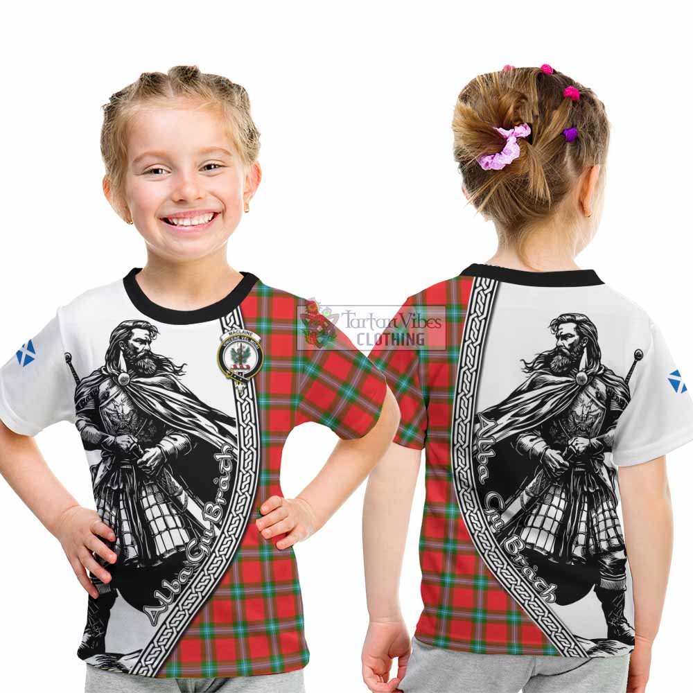 MacLaine (McLaine) Tartan Clan Crest Kid T-Shirt with Highlander Warrior Celtic Style