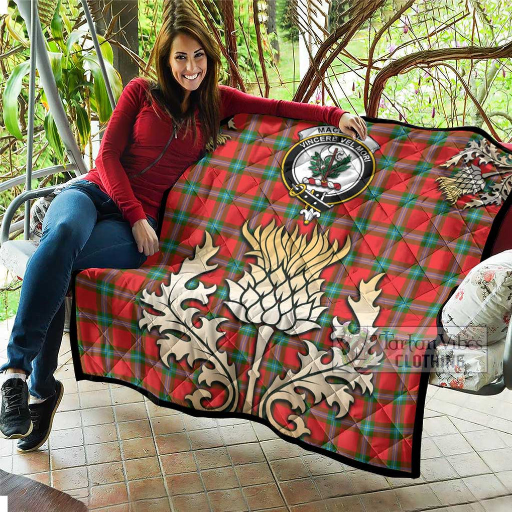 Tartan Vibes Clothing MacLaine (McLaine) Tartan Quilt with Family Crest and Golden Thistle Style