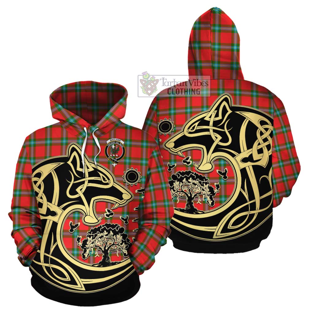 Tartan Vibes Clothing MacLaine (McLaine) Tartan Cotton Hoodie with Family Crest Celtic Wolf Style