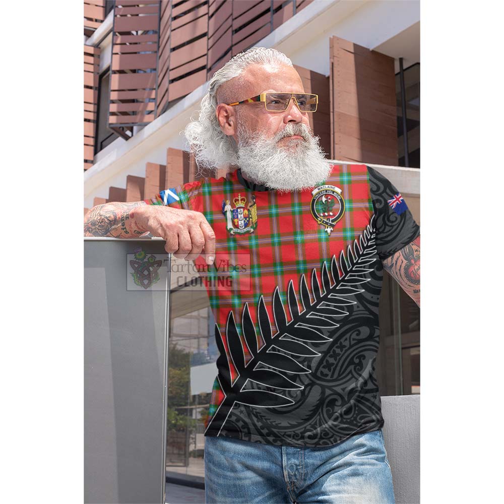 Tartan Vibes Clothing MacLaine (McLaine) Crest Tartan Cotton T-shirt with New Zealand Silver Fern Half Style