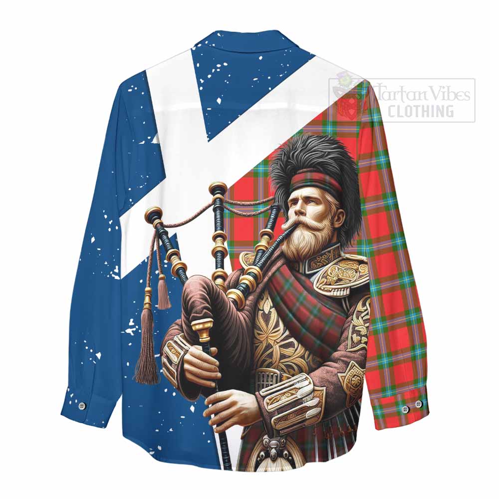 Tartan Vibes Clothing MacLaine (McLaine) Tartan Women's Casual Shirt with Family Crest Scottish Bagpiper Vibes