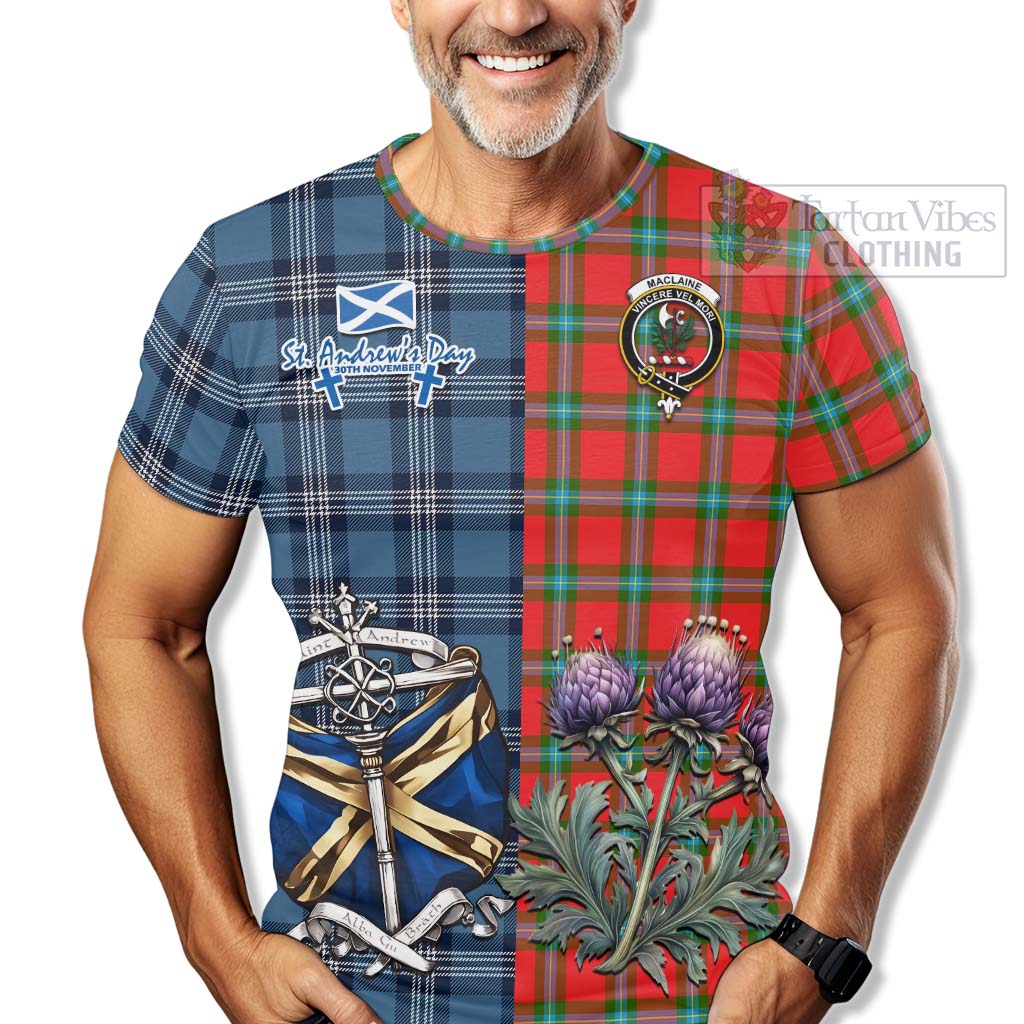 Tartan Vibes Clothing MacLaine (McLaine) Tartan T-Shirt Happy St. Andrew's Day Half Tartan Style