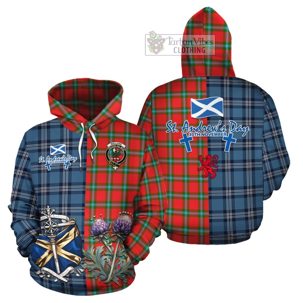 Tartan Vibes Clothing MacLaine (McLaine) Tartan Cotton Hoodie Happy St. Andrew's Day Half Tartan Style