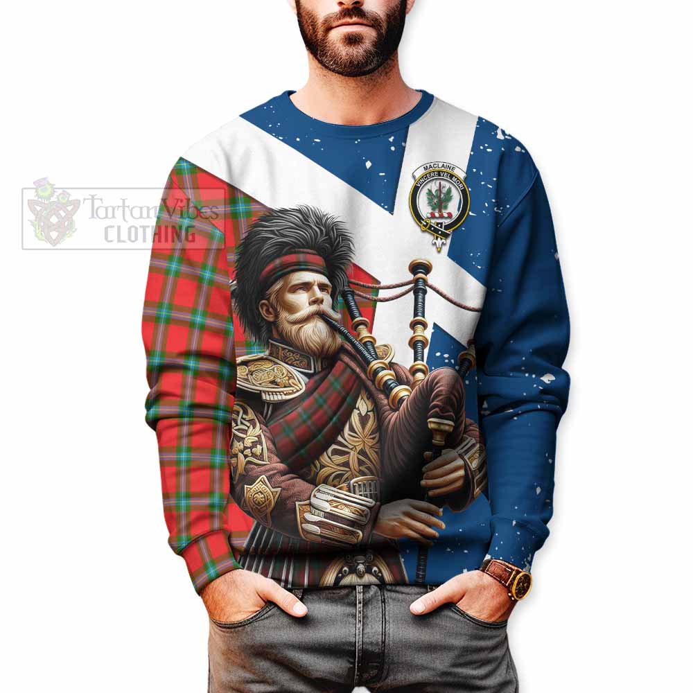 Tartan Vibes Clothing MacLaine (McLaine) Tartan Sweatshirt with Family Crest Scottish Bagpiper Vibes