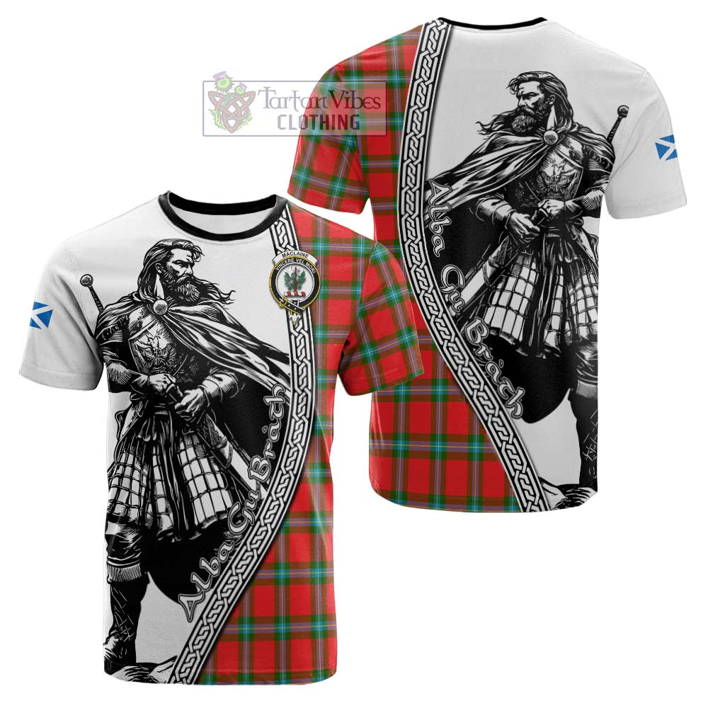 MacLaine (McLaine) Tartan Clan Crest Cotton T-shirt with Highlander Warrior Celtic Style