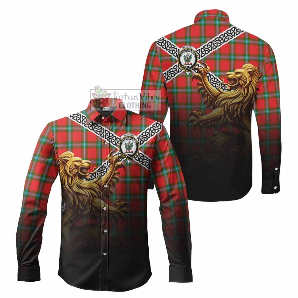 MacLaine (McLaine) Crest Tartan Long Sleeve Button Shirt with Golden Lion Emblem Celtic Style - Tartan Vibes Clothing