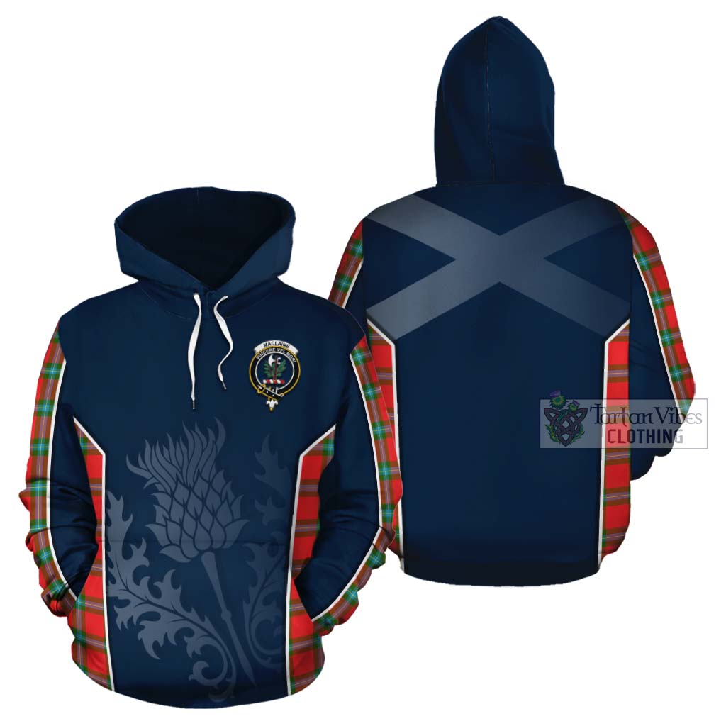 Tartan Vibes Clothing MacLaine (McLaine) Tartan Cotton Hoodie with Family Crest and Scottish Thistle Vibes Sport Style