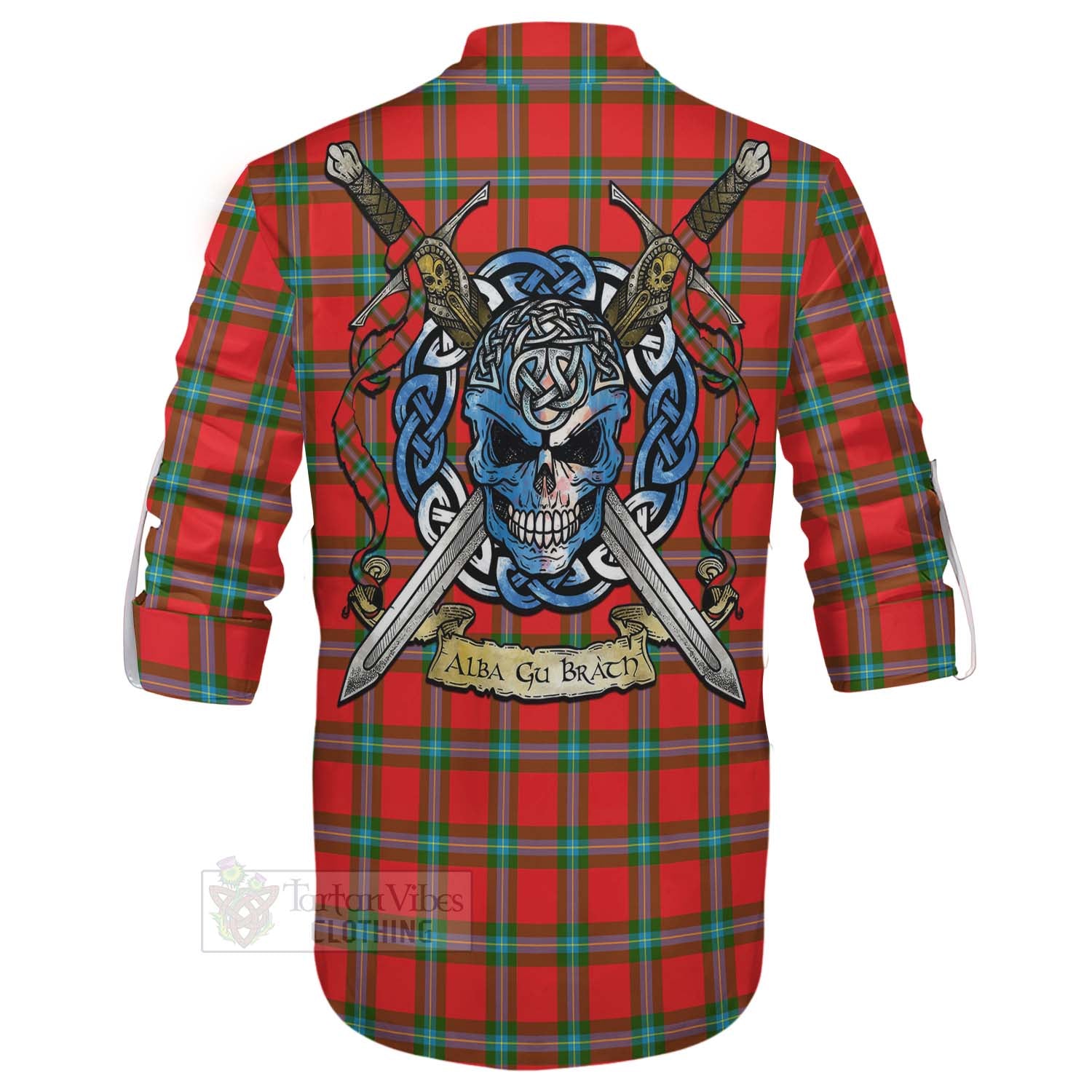 Tartan Vibes Clothing MacLaine (McLaine) Tartan Ghillie Kilt Shirt with Family Crest Celtic Skull Style