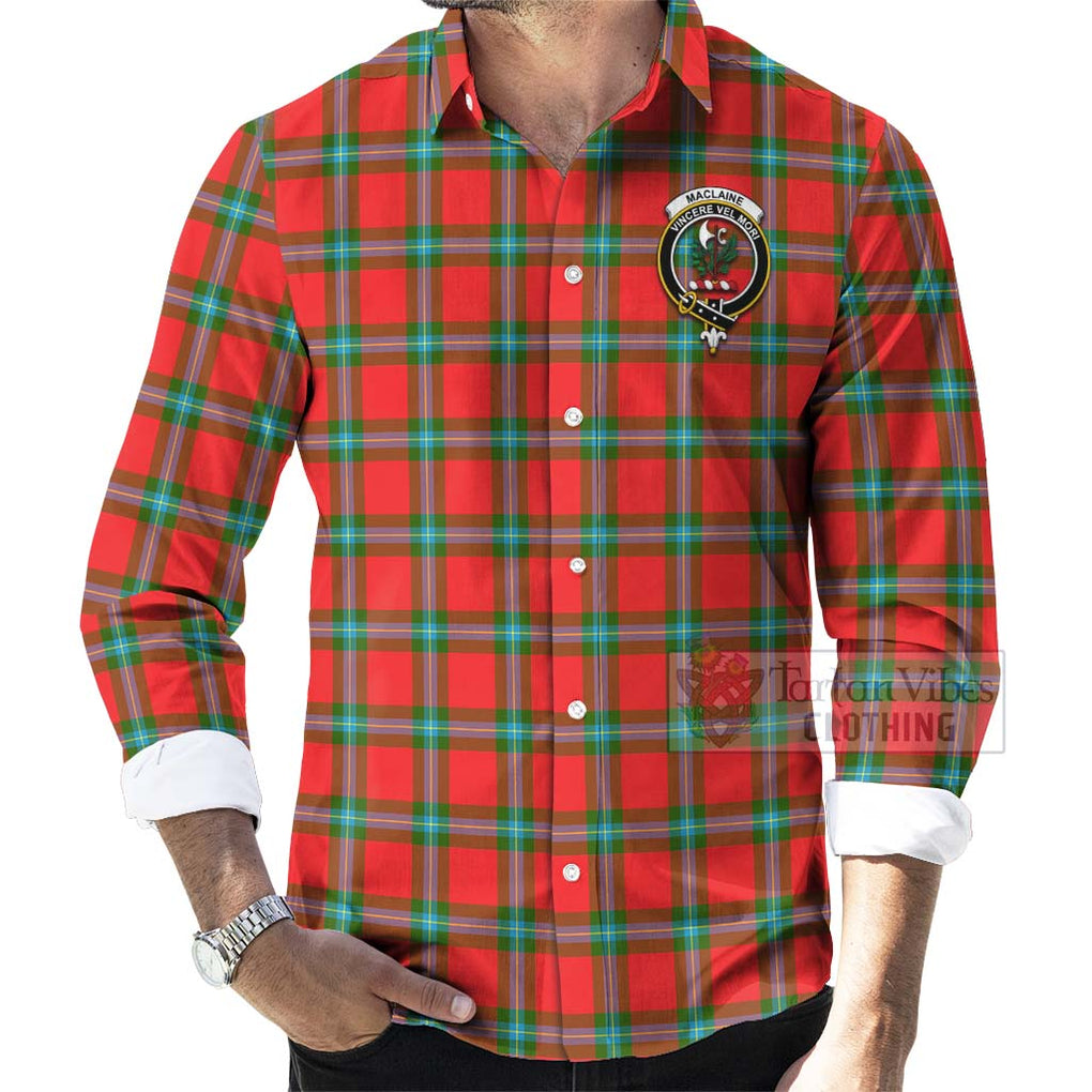 Tartan Vibes Clothing MacLaine (McLaine) Tartan Long Sleeve Button Shirt with Family Crest Celtic Skull Style