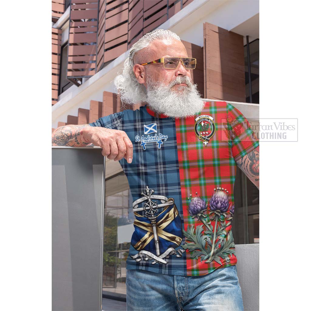 Tartan Vibes Clothing MacLaine (McLaine) Tartan Cotton T-shirt Happy St. Andrew's Day Half Tartan Style