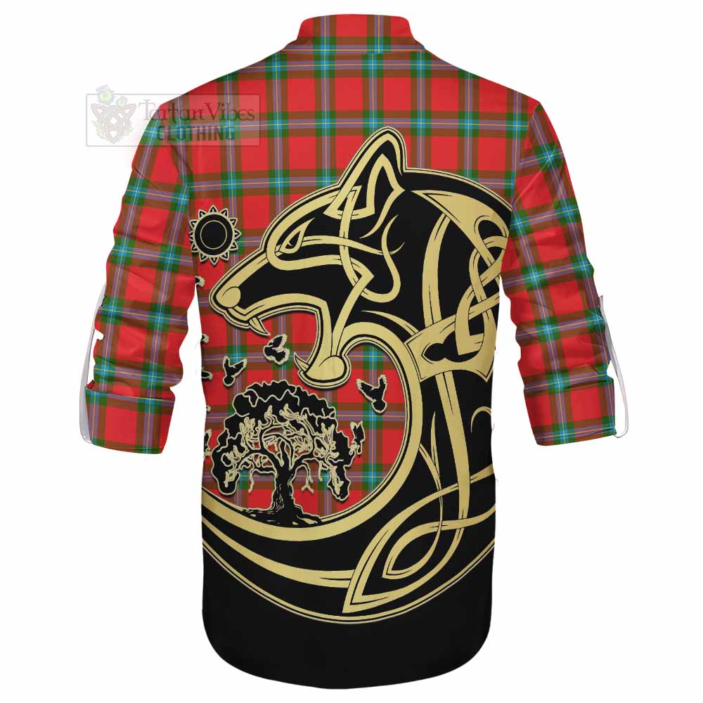 Tartan Vibes Clothing MacLaine (McLaine) Tartan Ghillie Kilt Shirt with Family Crest Celtic Wolf Style