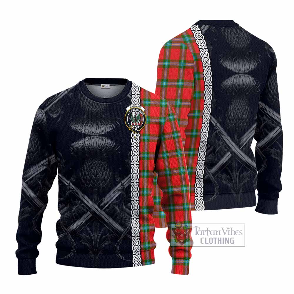 Tartan Vibes Clothing MacLaine (McLaine) Tartan Knitted Sweater with Family Crest Cross Sword Thistle Celtic Vibes