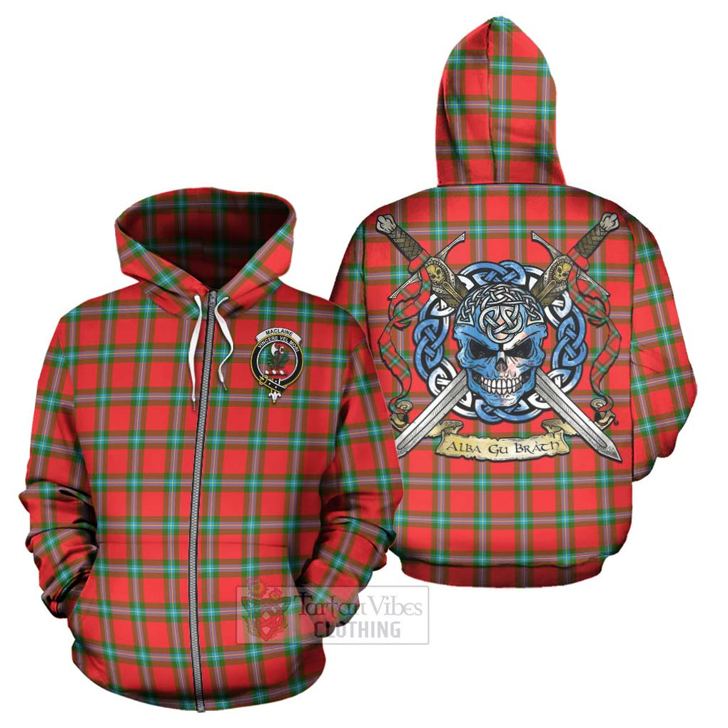 Tartan Vibes Clothing MacLaine (McLaine) Tartan Hoodie with Family Crest Celtic Skull Style