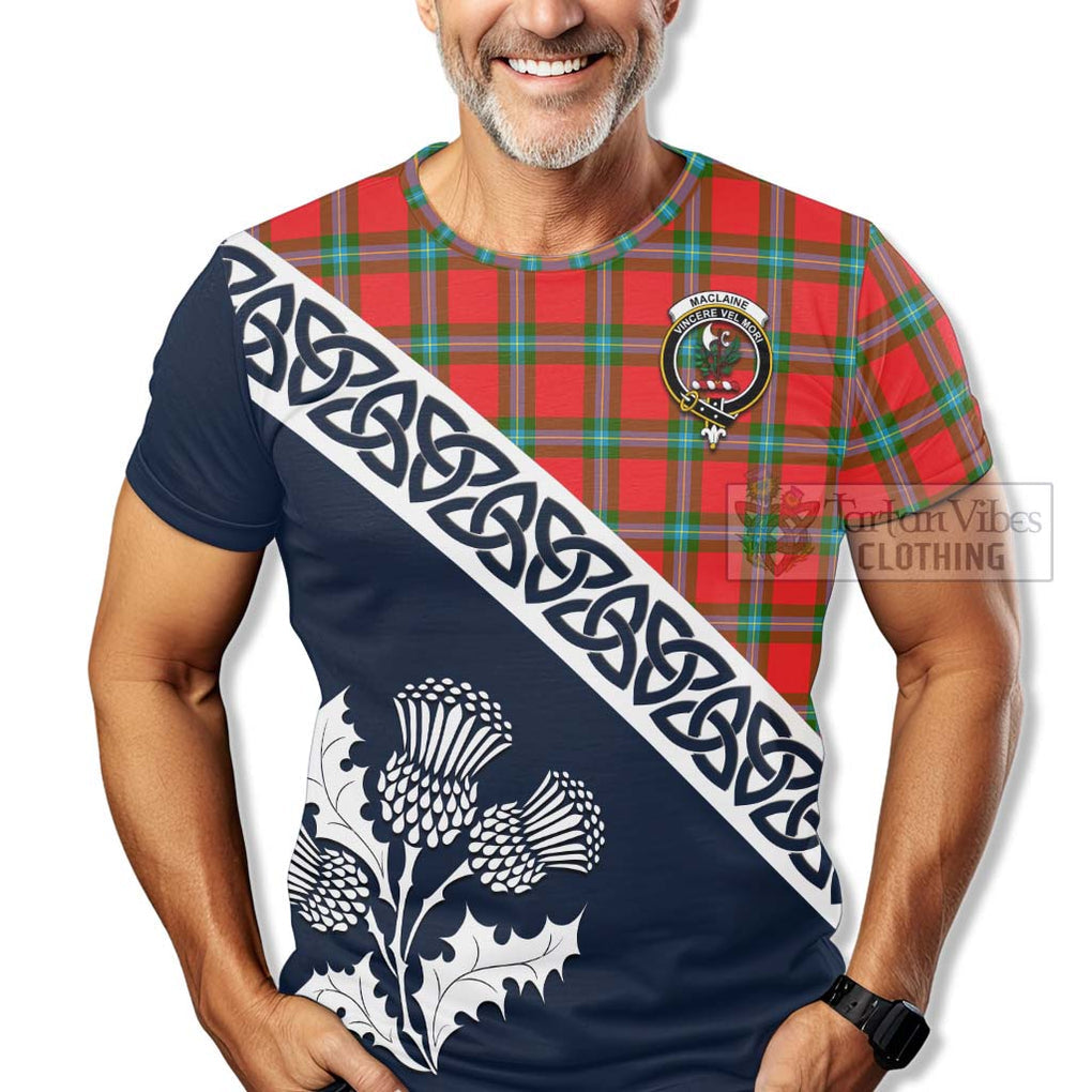 MacLaine (McLaine) Tartan T-Shirt Featuring Thistle and Scotland Map