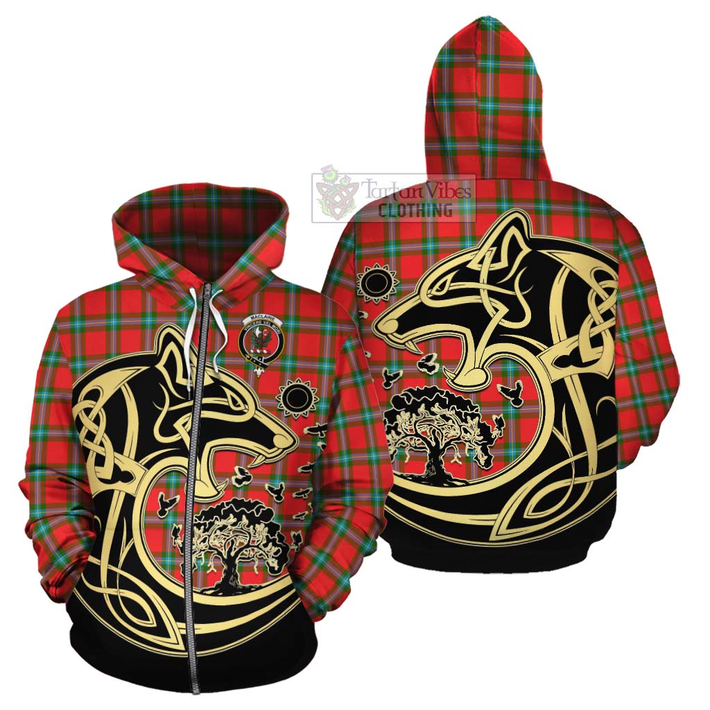 Tartan Vibes Clothing MacLaine (McLaine) Tartan Cotton Hoodie with Family Crest Celtic Wolf Style