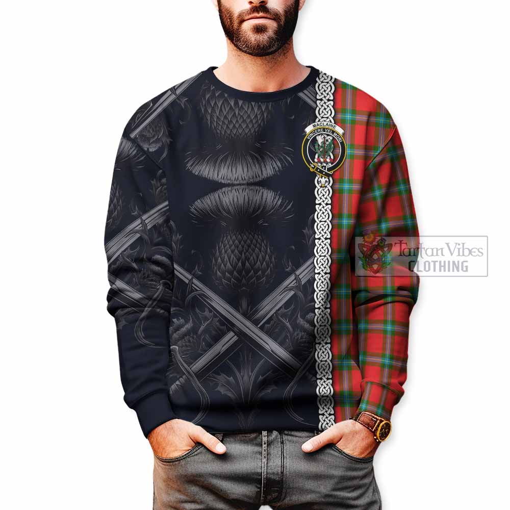 Tartan Vibes Clothing MacLaine (McLaine) Tartan Sweatshirt with Family Crest Cross Sword Thistle Celtic Vibes