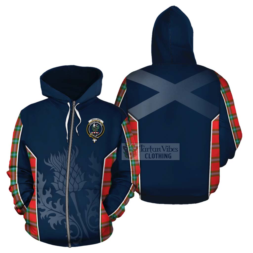 Tartan Vibes Clothing MacLaine (McLaine) Tartan Cotton Hoodie with Family Crest and Scottish Thistle Vibes Sport Style