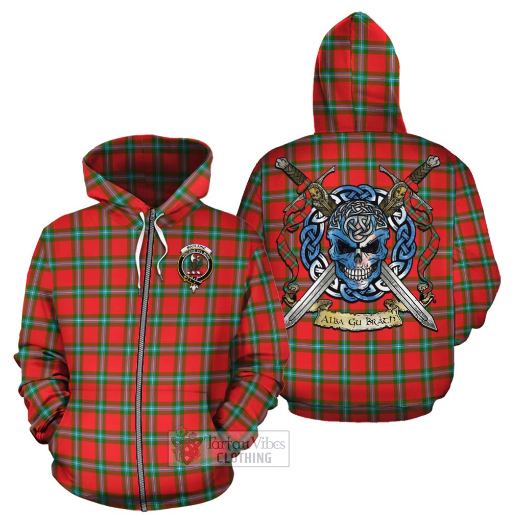 Tartan Vibes Clothing MacLaine (McLaine) Tartan Cotton Hoodie with Family Crest Celtic Skull Style